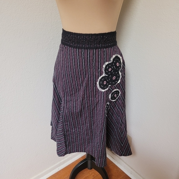 Free people Y2K Stiped Skirt with Flower Applicate - Picture 1 of 5